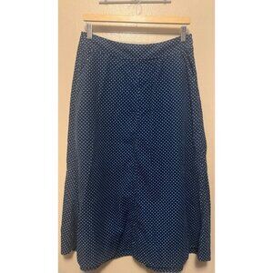 Vanessa Virginia Anthropologie Blue Midi Polka Dot Corduroy Skirt Pockets Sz 8